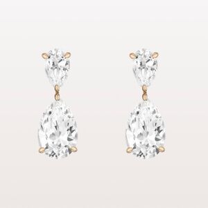 Lab Grown White Sapphire Pear Drop Earrings